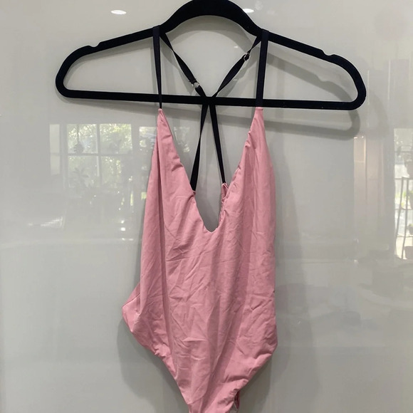 JYORK the Label Women's NWT Dylan Blush Pink Swim One Piece Deep V Cut Sz Small - Picture 3 of 6